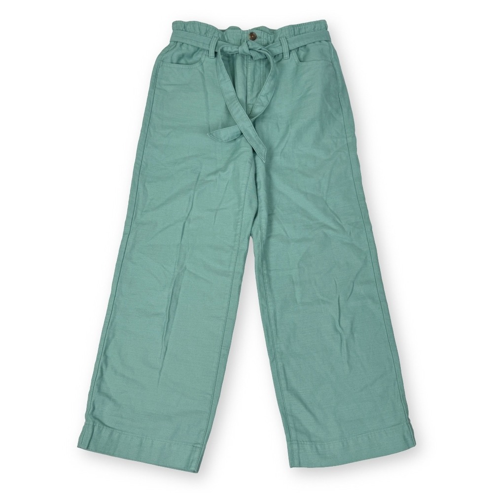 J.Crew Women Green Cotton Wide Leg Paperbag Waist Tie Belt Pants CB406 Size 4